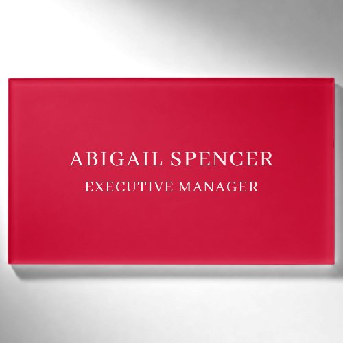 Modern Plain Simple Cherry Red Professional Name Tag
