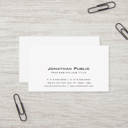 Modern Plain Simple Elegant Professional White Business Card