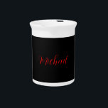 Modern plain simple minimalist add name black red beverage pitcher<br><div class="desc">A simple,  minimalist approach for those looking for a professional design.</div>
