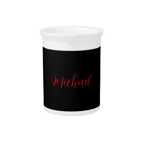 Modern plain simple minimalist add name black red beverage pitcher