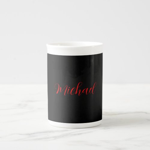 Modern plain simple minimalist add name black red bone china mug
