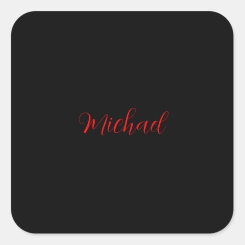 Modern plain simple minimalist add name black red square sticker