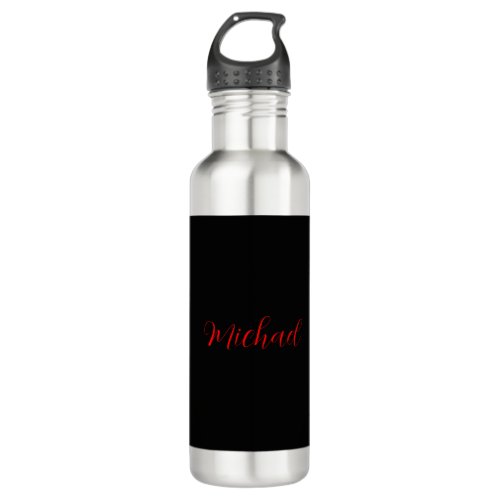 Modern plain simple minimalist add name black red stainless steel water bottle