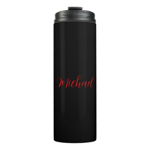 Modern plain simple minimalist add name black red thermal tumbler