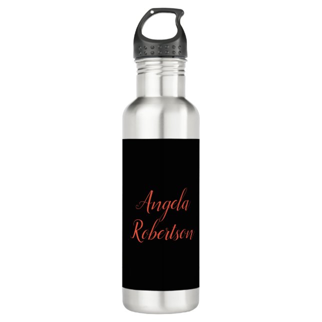 Modern plain simple minimalist add name stainless steel water bottle (Front)