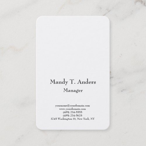 Modern plain simple minimalist elegant white business card