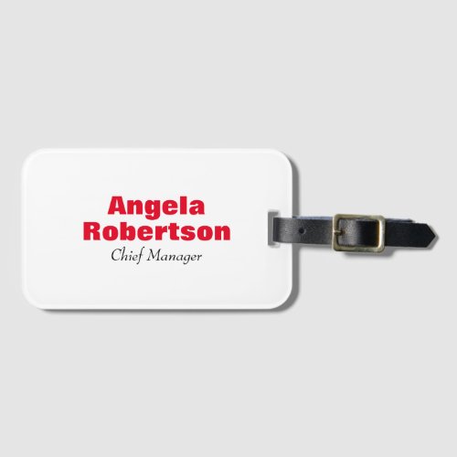 Modern plain simple minimalist red white add name luggage tag