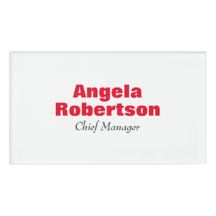 Modern plain simple minimalist red white add name name tag