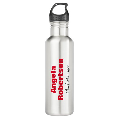 Modern plain simple minimalist red white add name stainless steel water bottle