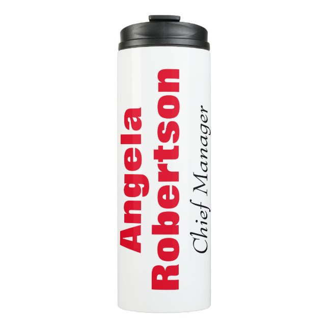 Modern plain simple minimalist red white add name thermal tumbler (Front)