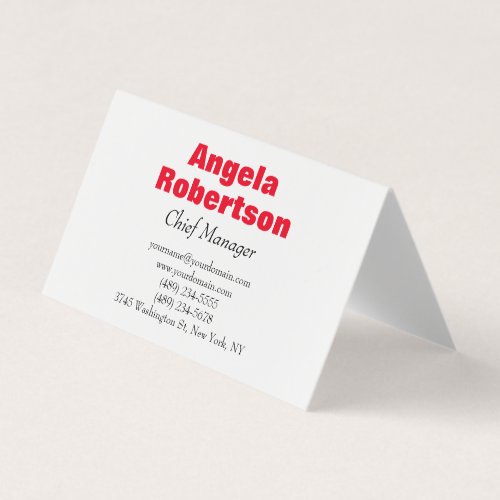 Modern plain simple minimalist red white business card