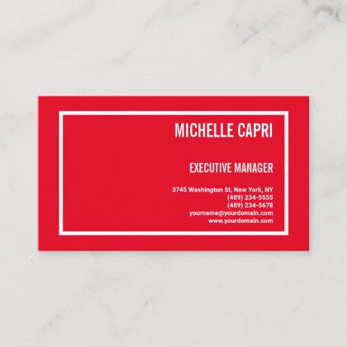 Modern Plain Simple Minimalist Red White Business Card