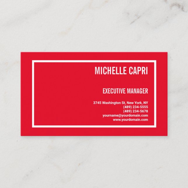 Modern Plain Simple Minimalist Red White Business Card (Front)