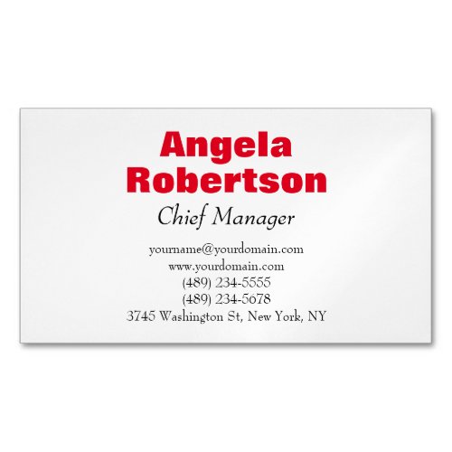 Modern plain simple minimalist red white business card magnet