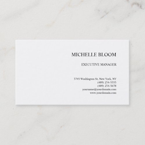 Modern Plain Simple Minimalist White Business Card