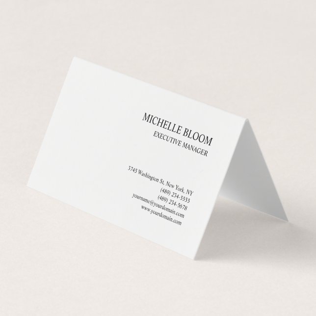 Modern Plain Simple Minimalist White Business Card (Front)