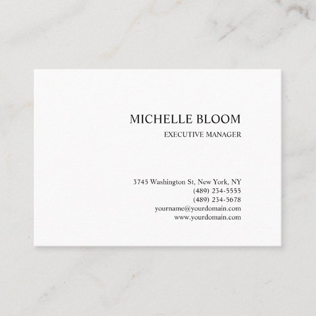 Modern Plain Simple Minimalist White Business Card (Front)