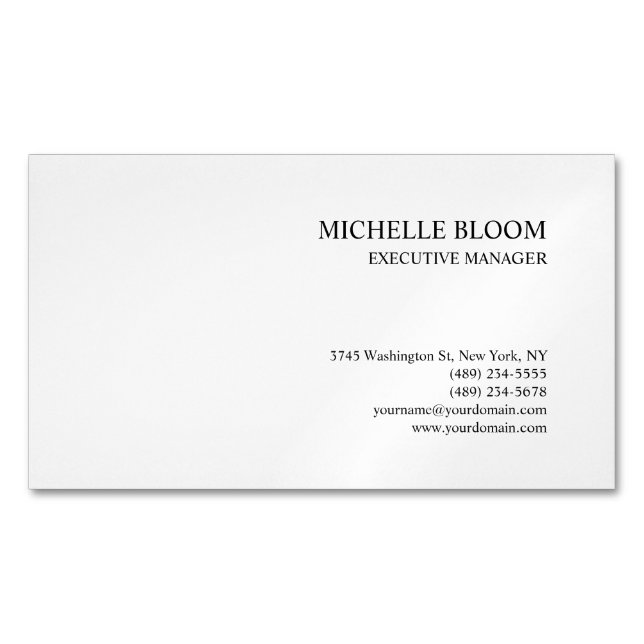 Modern Plain Simple Minimalist White Business Card Magnet (Front)