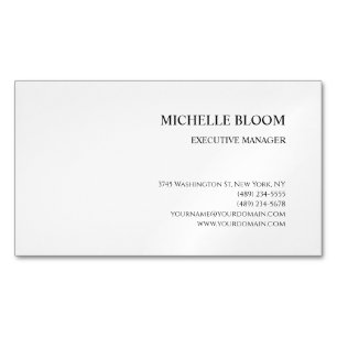 Modern Plain Simple Minimalist White Business Card Magnet