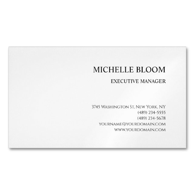 Modern Plain Simple Minimalist White Business Card Magnet (Front)