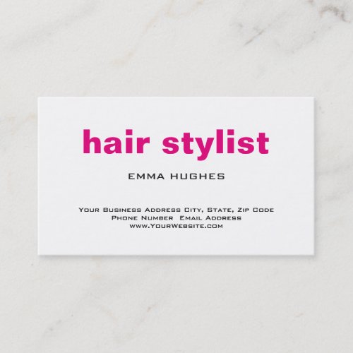 Modern Plain Simple Pink White Hair Stylist Business Card