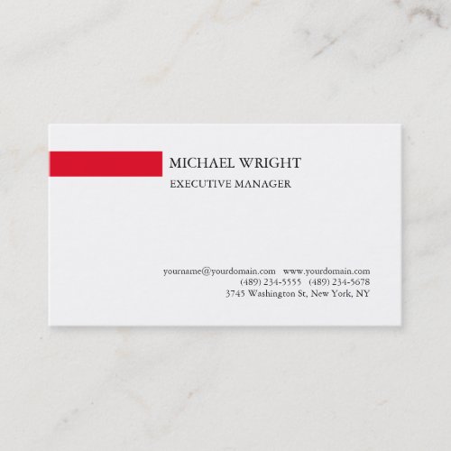 Modern Plain Simple Red White Professional Business Card