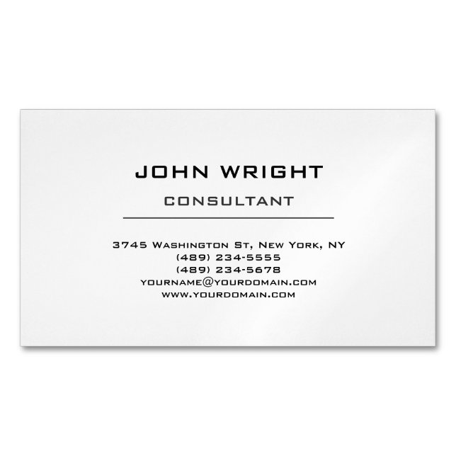 Modern Plain Simple White Attractive Stylish Business Card Magnet (Front)
