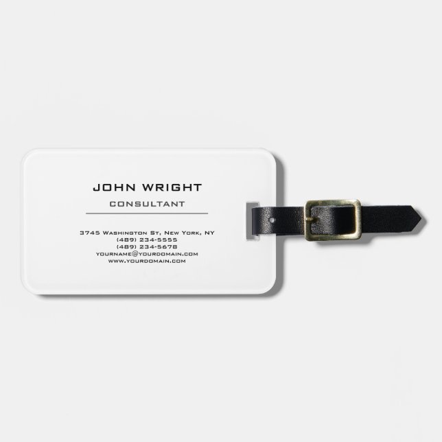 Modern Plain Simple White Attractive Stylish Luggage Tag (Front Horizontal)