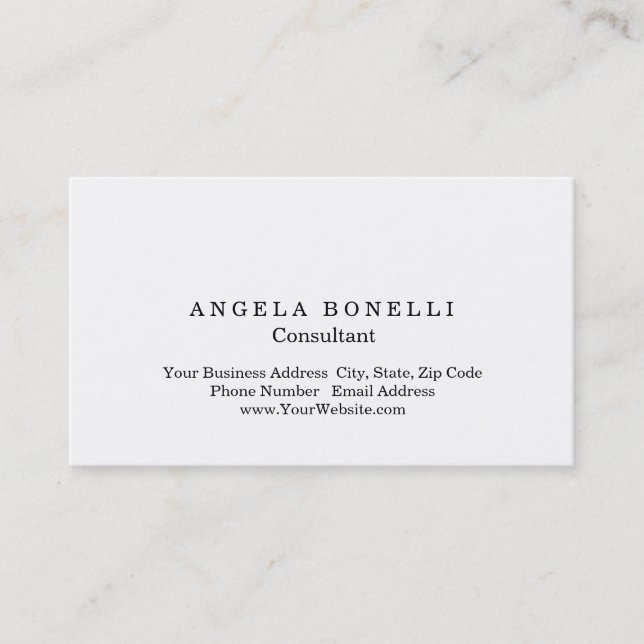 Modern Plain Simple White Minimalist Consultant Business Card (Front)