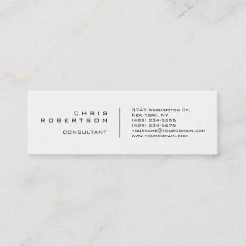 Modern Plain Simple White Skinny Business Card