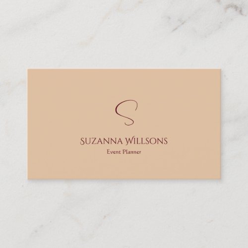 Modern Plain Tan Beige with Monogram Elegant Chic Business Card