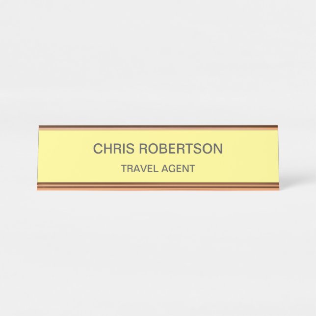 Modern Plain Travel Agent Minimalist Cream Color Desk Name Plate (Front)