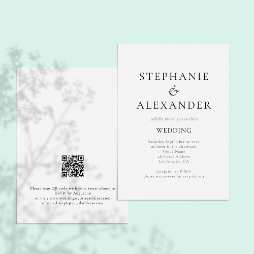 Modern Plain Typography QR Code Wedding Invitation