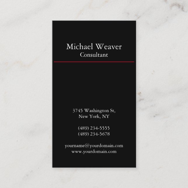 Modern Plain Vertical Black White Red Unique Business Card (Front)