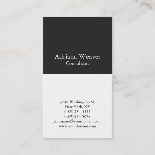 Modern Plain Vertical Dark Grey White Unique Business Card