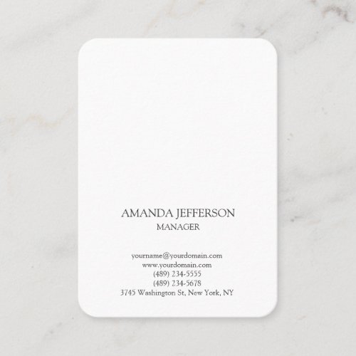 Modern plain vertical minimalist black  white business card