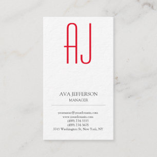 Modern plain vertical simple white red monogram business card