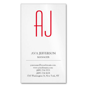 Modern plain vertical simple white red monogram business card magnet