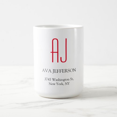 Modern plain vertical simple white red monogram coffee mug