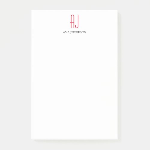 Modern plain vertical simple white red monogram post_it notes