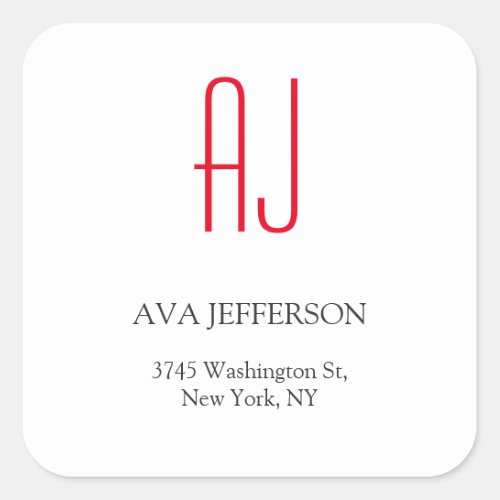 Modern plain vertical simple white red monogram square sticker