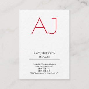 Modern plain vertical Stylish white red monogram Business Card