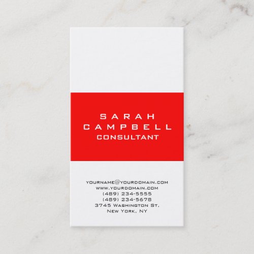 Modern Plain Vertical White Red Unique Clean Business Card