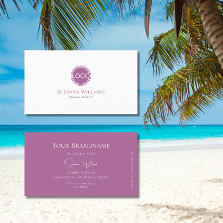 Modern Plain White And Lilac With Logo Stylish Business Card