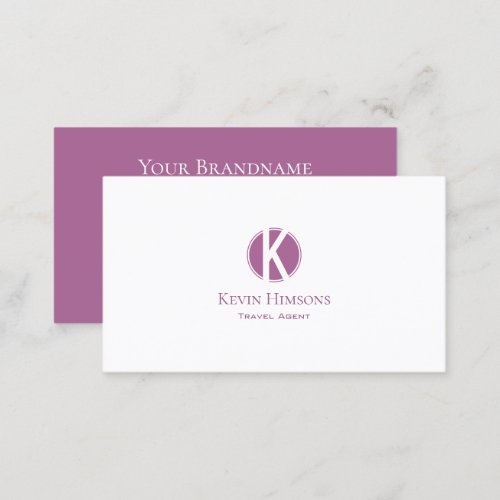 Modern Plain White and Lilac with Monogram Stylish Business Card