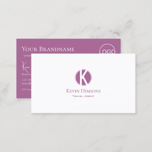 Modern Plain White Lilac with Monogram and Logo Business Card