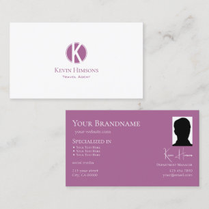 Modern Plain White Lilac with Monogram and Photo Business Card