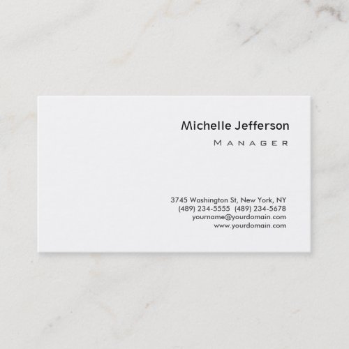 Modern Plain White Manager Business Card