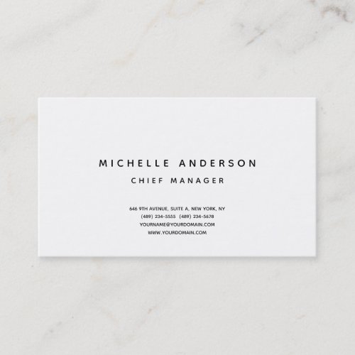 Modern Plain White Simple Professional Minimalist Business Card