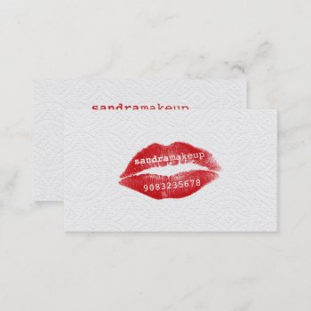 Modern Plain White Texture Red Lips Makeup Artist Business Card by busied at Zazzle